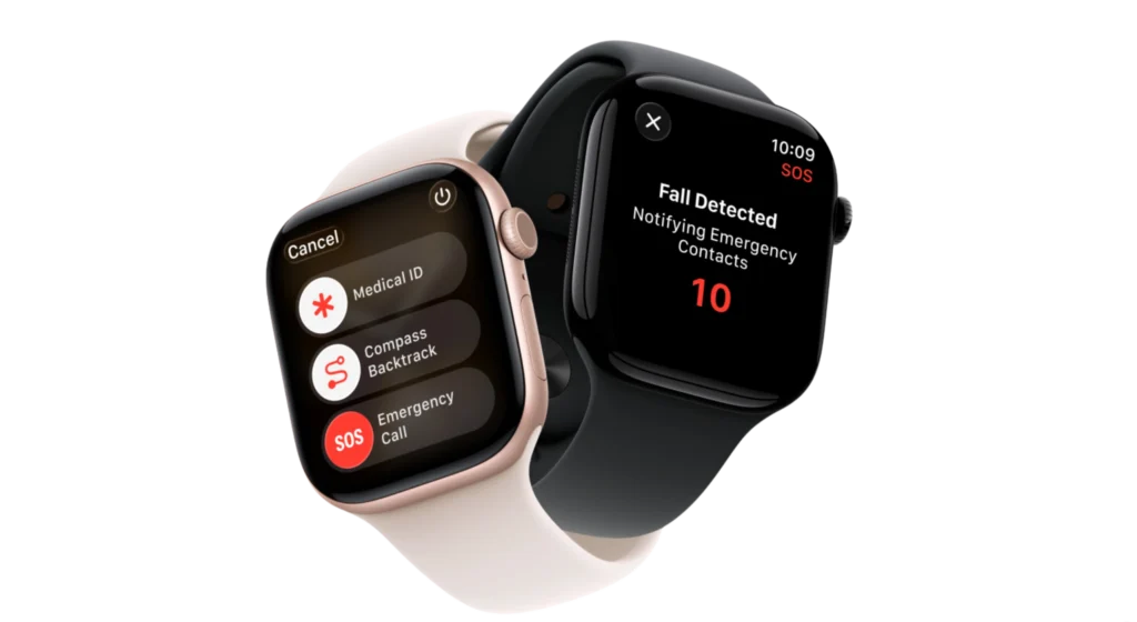 Apple Watch Series 11 prikazuje funkcije hitnog poziva, Medical ID-a i detekcije pada na Retina OLED zaslonu.