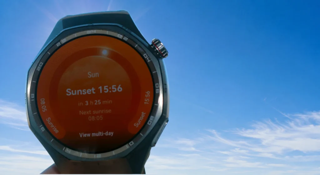 Ultra realistična pozadina s vedrim plavim nebom, jakim sunčevim svjetlom i tankim oblacima. Idealna kao ilustracija za prikaz čitljivosti AMOLED zaslona HUAWEI Watch GT 6 Pro pri jakom dnevnom svjetlu.