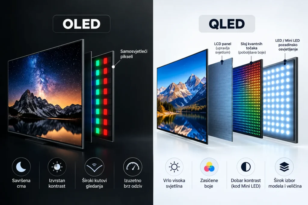OLED ili QLED usporedba – razlika u tehnologiji zaslona